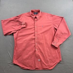 Vintage Ralph Lauren 90s Pink Cotton Twill Button Down Shirt XL Made in USA